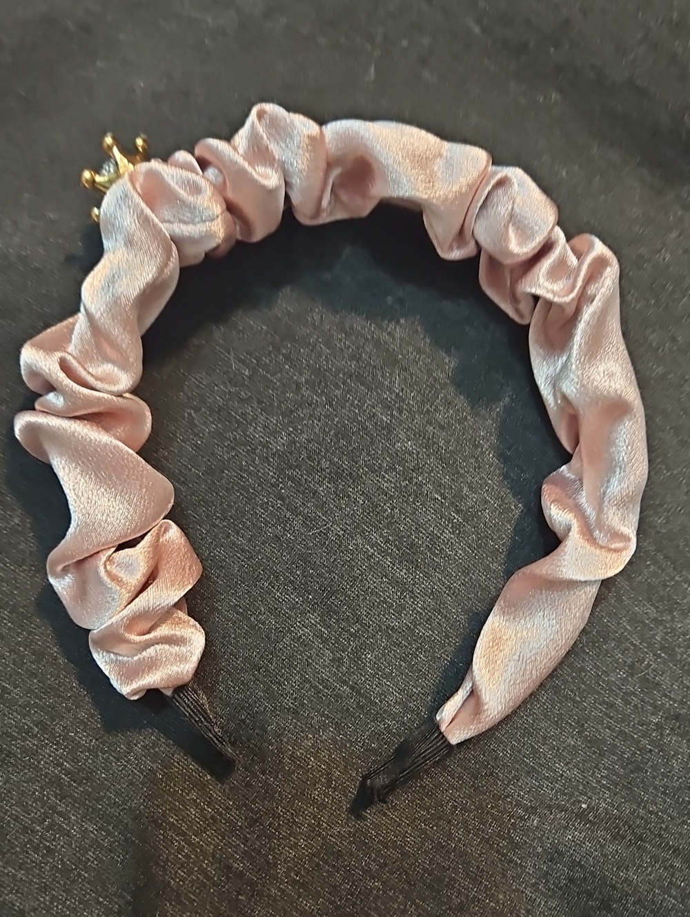 5/25 Pink Velvet Scrunchie Headband with Gold Crown Accent